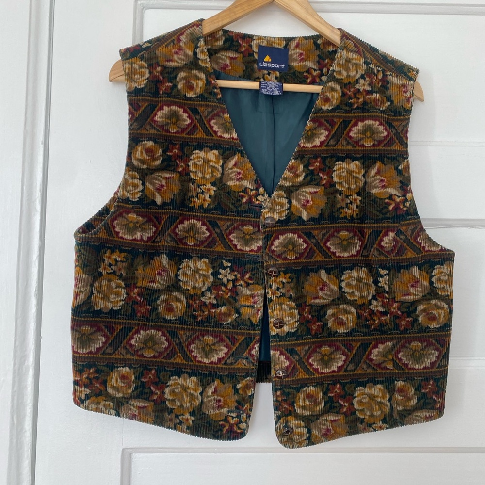 Vintage corduroy floral Cottagecore button up vest